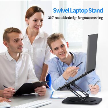 Adjustable Laptop Stand with 360° Swivel Base - Stable Ergonomic Foldable Laptop Riser for Desk - Compatible with MacBook Pro/Air & Notebooks up to 16 inches (A-Black)