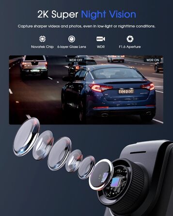 Дзеркало заднього виду з відеореєстратором 2K, автомобільна камера з Wi-Fi, GPS, нічне бачення, WDR, паркувальний режим 24/7, датчик руху, G-сенсор