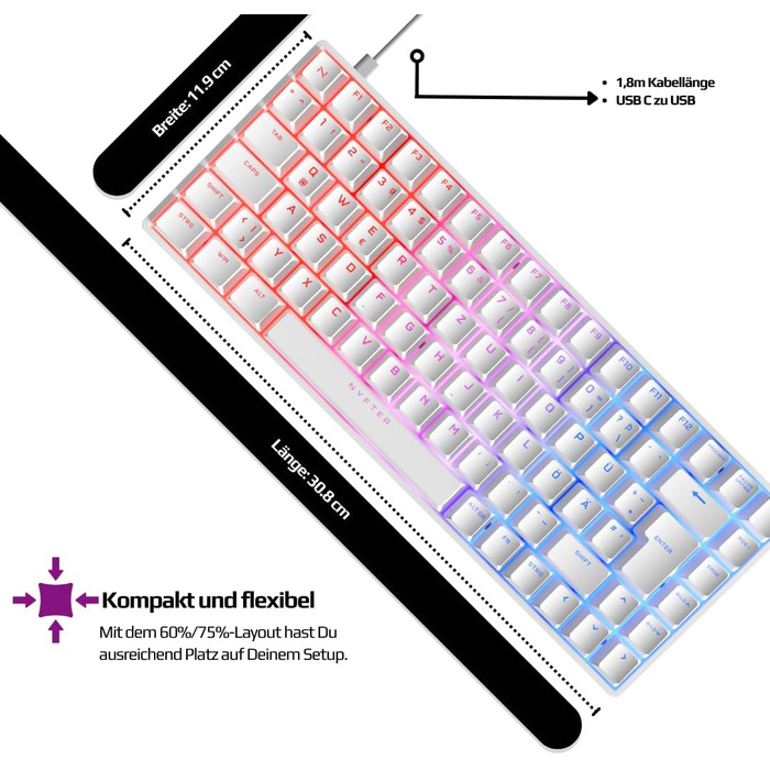 Ігрова клавіатура Nyfter NYFBOARD GEN2 (75%, White) з Gateron Yellow, Hot-Swappable, RGB, ISO DE Layout