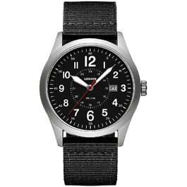 Годинник чоловічий LN LENQIN Military 30M водостійкий з датою, кварцовий, тактичний, на текстильному ремінці (чорний/сріблястий)