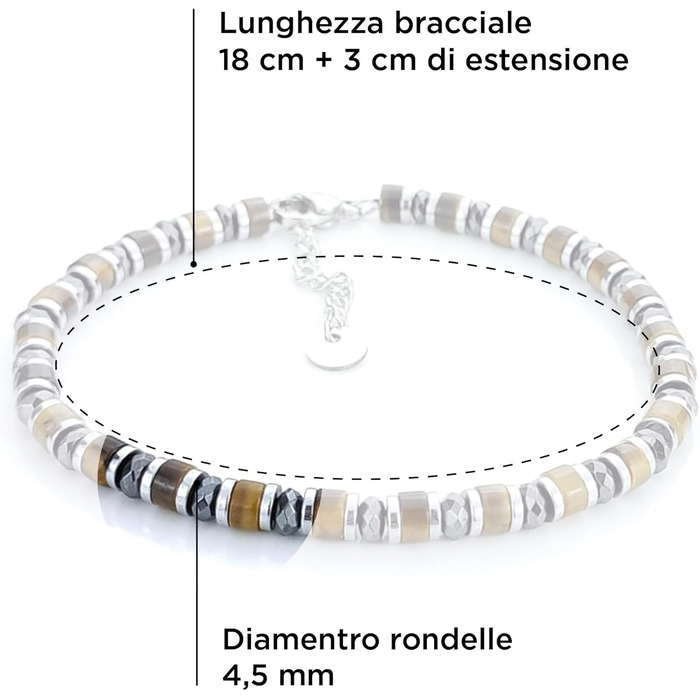 Браслет чоловічий SAGA GIOIELLI з нержавіючої сталі, кольорові сталеві диски, з оком тигра та кристалами