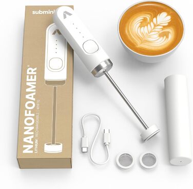 Subminimal Hand Milchschäumer NanoFoamer Lithium White: для капучино, лате, гарячого шоколаду