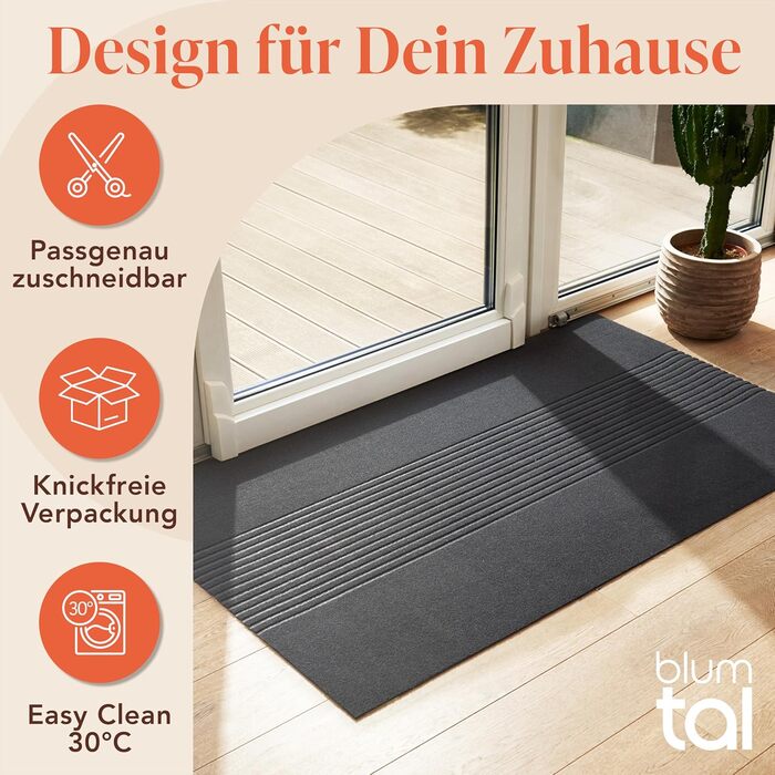 Килимок для дому Blumtal 40x60 см - антиковзаючий, для входу, з візерунком, з поліестеру, сірий