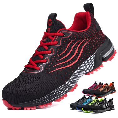 Зручні робочі черевики ISOOUS з металевим підноском: легкі, дихаючі, антиковзкі, зелені (42 EU, Червоні)