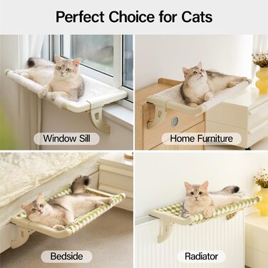 MEWOOFUN Cat Hammock Window Cat Bed Window Sill for Cats - 50x36cm Cat Bed for Radiator Cat Hammock with Soft Bed, Removable Suction Cup Free Holds 18kg (White L)