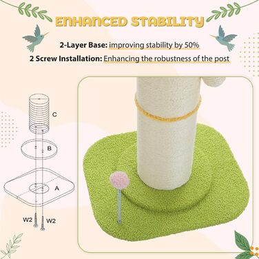Flower Cat Tree - Small Cat Tree for Indoor Cats with Super Thick Scratching Post [Dia=14cm], Detachable Flower Cat Bed, Feather Ball - (Yellow)