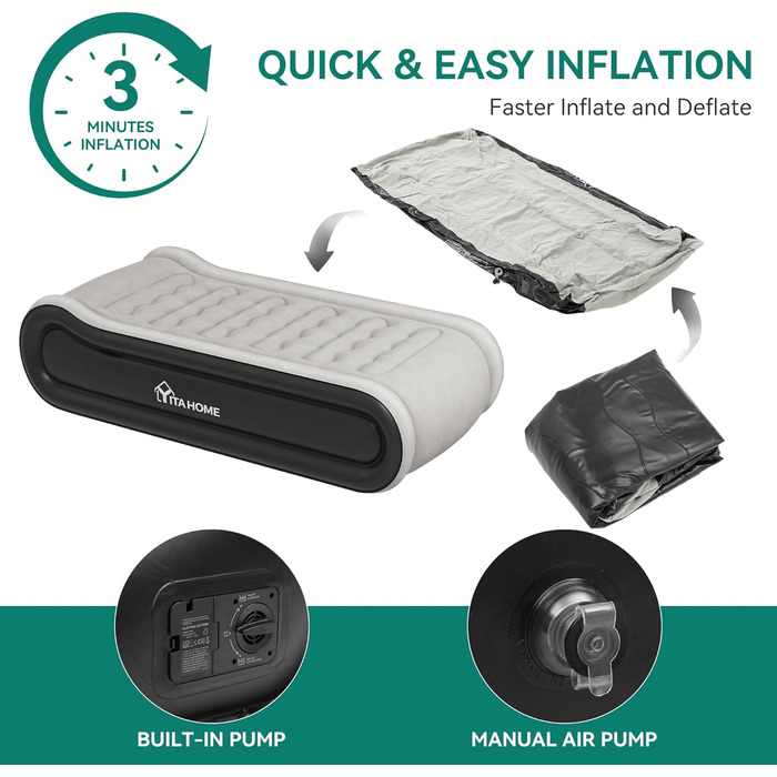 Надувний матрац YITAHOME 2x1,5м з електропомпою, самонадувний, для 2 осіб, білий/блакитний