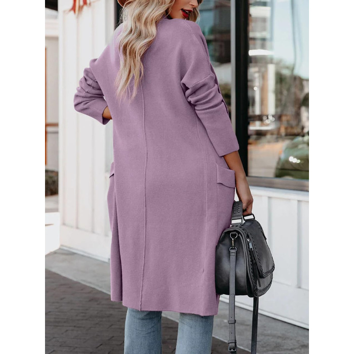 Жіночий кардиган з відкритим спереду, довгим рукавом та декоративними елементами, однотонний, фіолетовий (S)