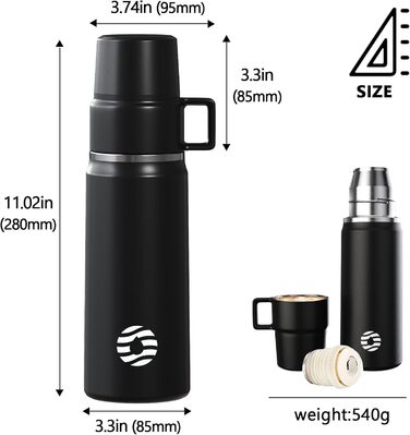 Термос-термокружка 850 мл з чашкою, нержавіюча сталь, ізольована пляшка, для кави, чаю, напоїв, 12h тепла/24h холоду, без BPA, для кемпінгу, відпочинку на природі (зелений)