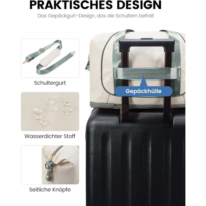 LOVEVOOK Сумка ручної поклажі Ryanair 40x30x20, розширювана, для подорожей літаком, зелена