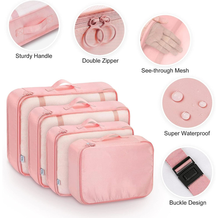 Набір органайзерів для валізи MURISE (6/8 шт.) – рожевий, для подорожей та подорожей