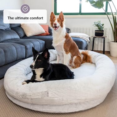 Dog Bed for Humans & Dogs | Huge Human Dog Bed for People | Warm & Comfortable Beanbag Bed | Dog Bed for People & Pets in Human Size | Blanket Included & Removable Cover | Grey (Light Grey)