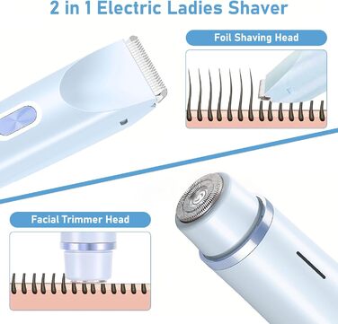 Електричний жіночий епілятор 2-в-1, Dual-Head, вологостійкий для обличчя, тіла, ніг та бікіні (Блакитний)