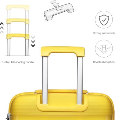 Валіза на 4 колесах, міцна та легка, з TSA-замком та YKK-блискавкою, тихі колеса. Ручна валіза з косметичкою (Жовтий, косметичка)