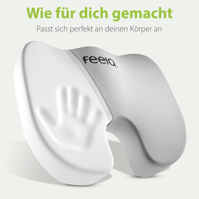 Подушка ортопедична для автосидіння Feela® (Medium) - підтримка спини та куприка, 3 ступені жорсткості (80-110 кг), срібляста