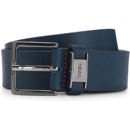 Чоловічий шкіряний ремінь HUGO Giove-Mplate, 110 см, темно-синій (Navy) з металевими деталями та логотипом