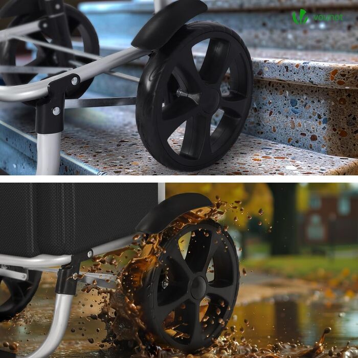 Складна алюмінієва господарська сумка VOUNOT 45 л, водонепроникна, чорна, великі колеса з бризковиками, візок для покупок, для сходів