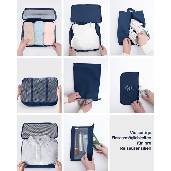 Органайзери для валізи Packing Cubes, 8 шт., водонепроникні, блакитні + косметичка