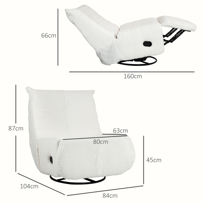 HOMCOM Swivel TV Chair with Reclining Function, Rocking Function, Beanbag Chair, TV Chair with Footrest, Cream