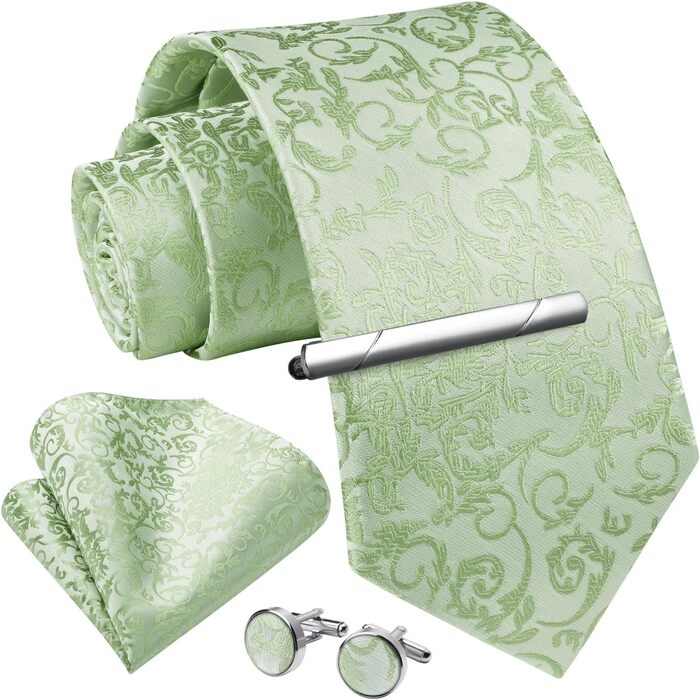 Набір краватки та кишенькового хустинки Enlision для чоловіків (світло-зелений, універсальний розмір) з краватковою кліпсою та нагрудними краватками