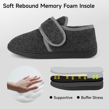 Тапочки чоловічі TIESTRA з термопресом для діабетиків, широка стопа, з підошвою з memory foam, чорні, розмір 41-47 (EU 45)