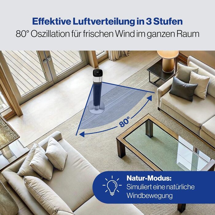 Турбовентилятор ProfiCare® з поворотом | Тихий вентилятор | 3 швидкості | з пультом керування | підлоговий вентилятор 105см | дуже тихий | PC TVL 3068 PC-TVL 3068