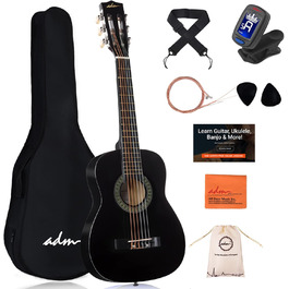 Дитяча гітара ADM 1/4 Junior-Konzertgitarre для початківців: з тюнером, чохлом, ремінком, запасними струнами та медіатором, чорна