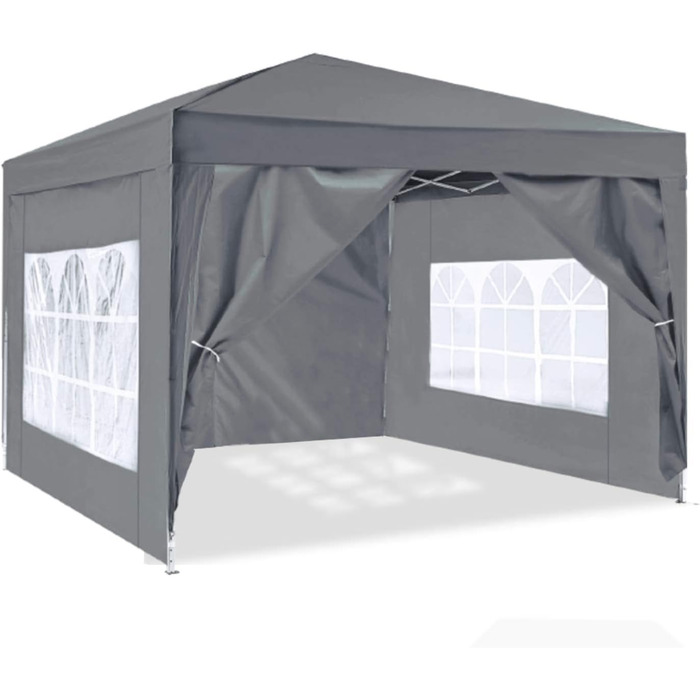 ISE 3x3 Pavilion with Side Walls, Folding Pavilion Stable incl. Carrying Bag, Folding Pavilion 3x3m UV Protection 50+, Adjustable Party Tent for Garden, Grey