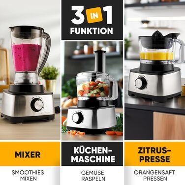 Кухонна машина ProfiCook 3-в-1: міксер, кухонний комбайн, соковитискач, 1200 Вт, 11 насадок, плавне регулювання, модель PC KM 1063