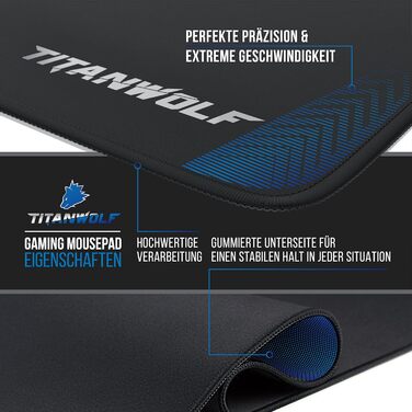 Килимок для миші TITANWOLF XXL Speed Gaming - 900 x 400 мм - великий, з антиковзаючим покриттям, для геймінгу