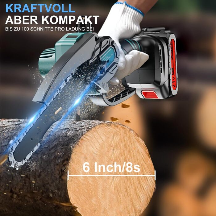 Акумуляторна міні-пилка Olubfdh 4000mAh, 6 дюймів, з автоматичним змащенням, 2 акумулятори 2000mAh, для стрижки гілок та дерева
