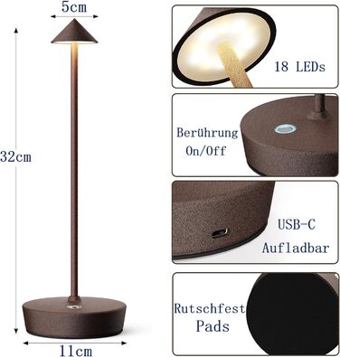 Бездротова LED-лампа для дому та вулиці IP54, 6000mAh, акумуляторна, для кемпінгу та офісу (іржава)