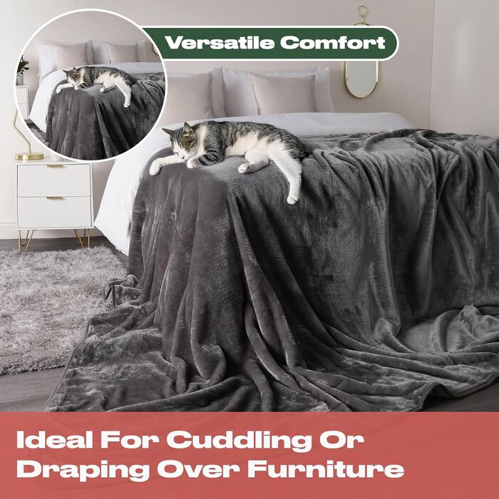 Теплий пухнастий плед DREAMSCENE з штучного хутра, антрацит, 200 x 240 см