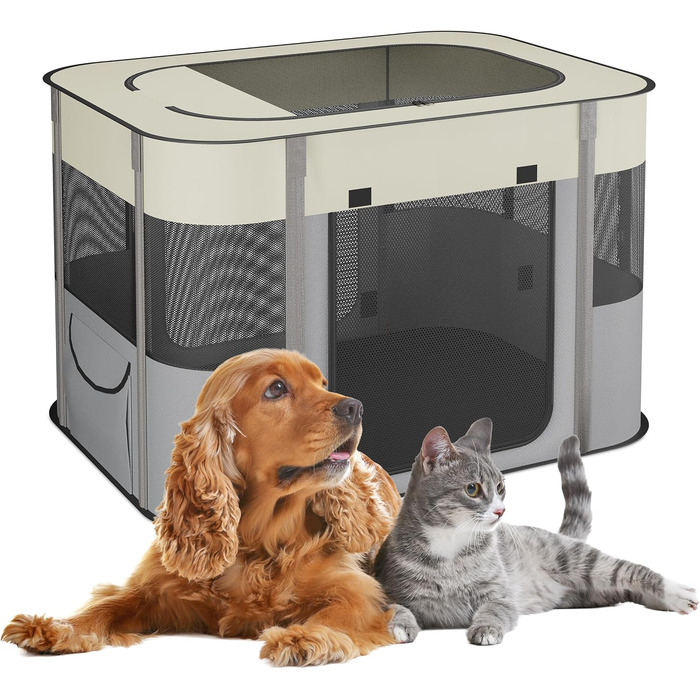 Клітка для цуценят Relaxdays, розкладна, 43x71x55 см, для дому та вулиці, портативна, оксфордська тканина, кольорова (L)