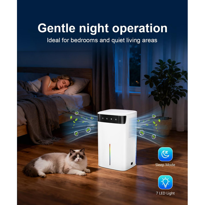 Електричний осушувач повітря з низьким рівнем шуму та підсвіткою, 500 мл. Захист від замерзання. Ідеально для кухні та підвалу