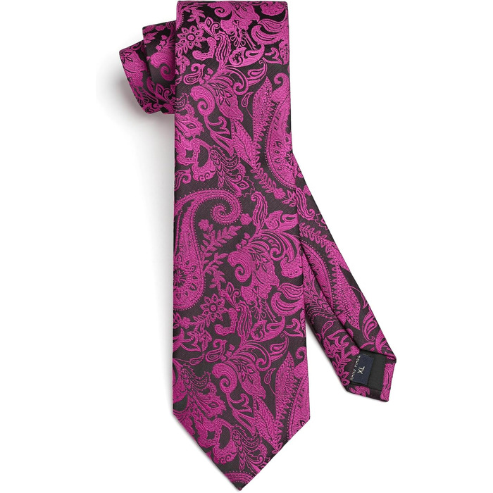 Краватка чоловіча HISDERN 160 см, екстра-довга з нагрудником, для весілля та ділових зустрічей, шовкова, елегантна (фуксія, візерунок пейслі)