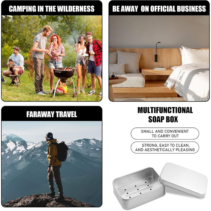 Алюмінієва мильниця з кришкою, підставка для мила та мішечок для мила з сизалю, нержавіюча сталь, для подорожей, підходить для твердого мила