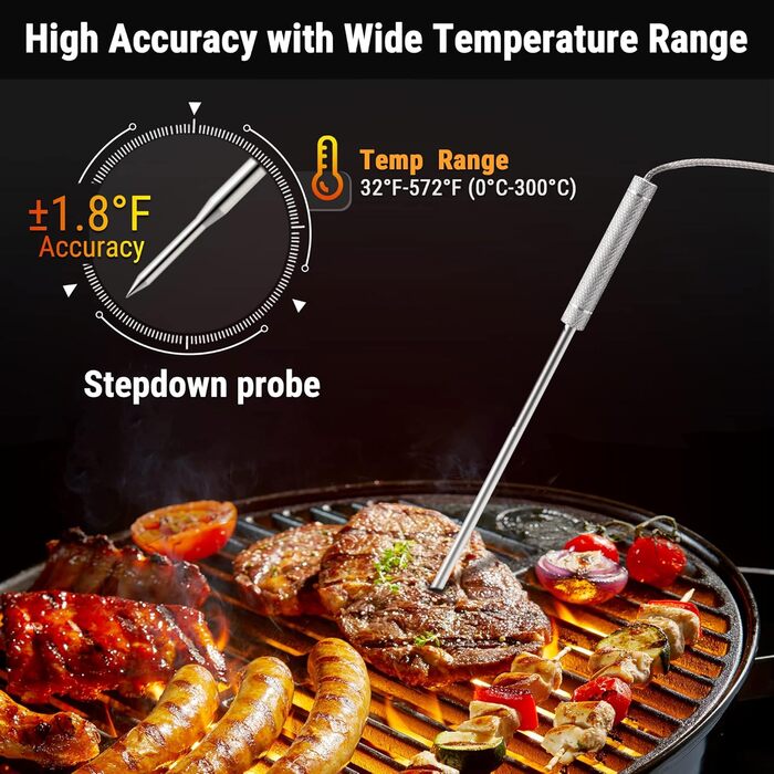 ThermoPro TP20 Цифровий термометр для м'яса з радіусом дії 150м. Бездротовий термометр для гриля, духовки та барбекю з 2 датчиками температури.