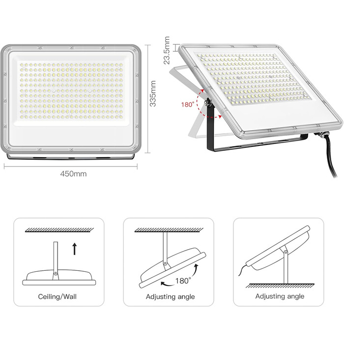 LED Floodlight Outdoor 150W, 15000LM Super Bright LED Floodlight, 6000K Cool White Spotlight IP65 Waterproof Floodlight Outdoor Spotlight for Garden, Terrace, Garage, Workshop, Sports Field (300 Watt)