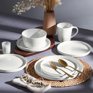 Набір посуду Homikit на 6 осіб: тарілки, миски, десертні тарілки, тарілки для їжі, з реактивною глазур’ю, кераміка, безпечний у мікрохвильовці та посудомийній машині, білий, 18 шт.