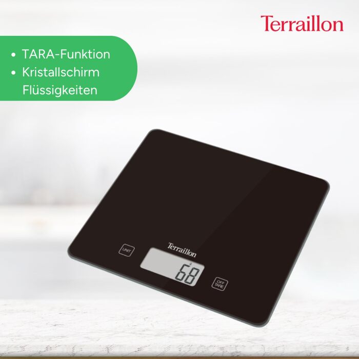 Кухонні ваги Terraillon T1040 з тарою, покажчиком рівня рідини, ультратонкі, до 3 кг, дизайн Bakery
