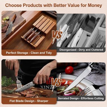 XINZUO Damascus Chef's Knife Set - 67 Layer High Carbon Steel, Professional Gyuto Knife with Rosewood Handle (5-Piece Steak Knife Set)