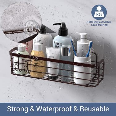 Avoalre Shower Caddy without Drilling, 2 Pack Shower Shelf with 1 Movable Hook, Load Capacity 10KG Shower Shelf Bronze Shower Storage
