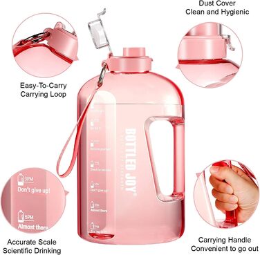 Sport Water Bottle, 1 Gallon/ 3.5L Water Bottle with Time Markers, Leak-Proof, Reusable & BPA-Free Water Bottle with Handle Cleaning Brush for Gym, Office (Pink, 3785 ml)