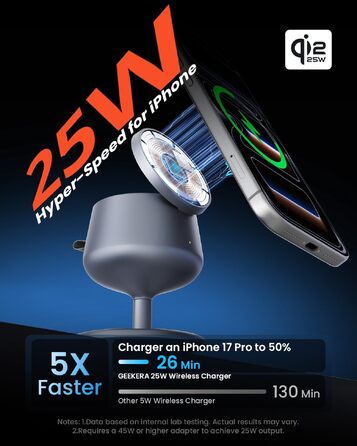 Бездротова зарядна станція 3-в-1 GEEKERA Qi2.2 25W для Apple: MagSafe швидкий заряд для iPhone 17/16/12, Apple Watch та AirPods, адаптер GaN 45W, срібляста