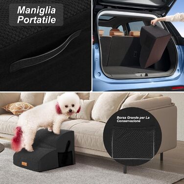 Masthome Dog Stairs for Small Dogs, 4 Steps Pet Stairs with Washable Cover, 52cm High Cat Stairs for High Beds, Dog Ramp Ladder, Detachable, Black (Dog Stairs 2 Steps - Black)