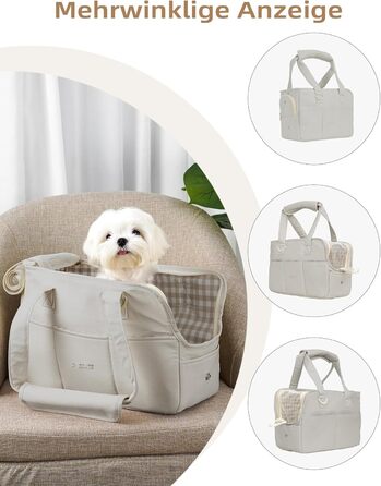 Транспортна сумка для собак, котів та кроликів – складана переноска з безпечним закриттям, сіткою для вентиляції та бічними кишенями – практичний аксесуар для подорожей (Бежевий/Сірий, різні розміри)
