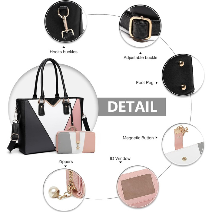 Сумка жіноча Lulu Daen середнього розміру з PU шкіри, комплект 2 в 1, нюдовий колір - для роботи, подорожей, бізнесу