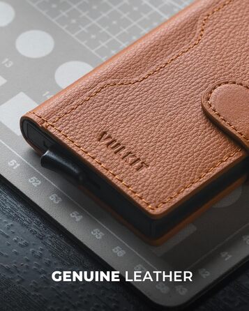 Чоловіче картхолдер VULKIT з RFID блокуванням, шкіряний, на 3 картки та віконце для ID, з магнітною застібкою, червоний (справжня шкіра Litchi)