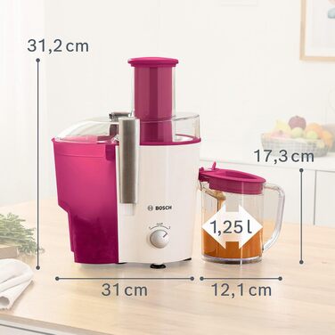 Соковижималка Bosch VitaJuice 2 MES25A0 для овочів та фруктів, XL-завантажувач, 700 Вт, сіра